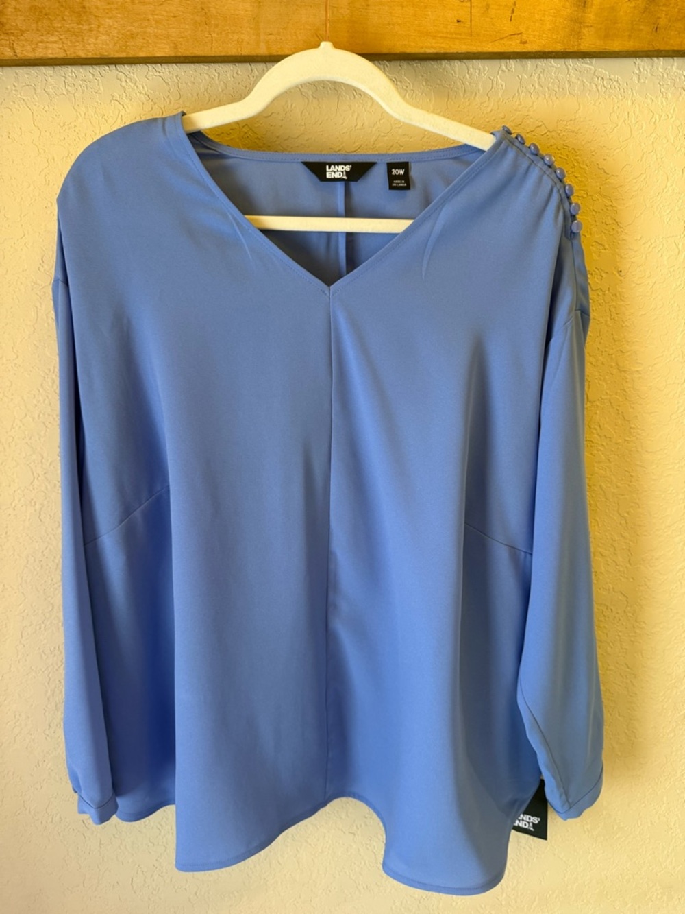Lands' End V-Neck Blouse with Shoulder Button Detail in Periwinkle
